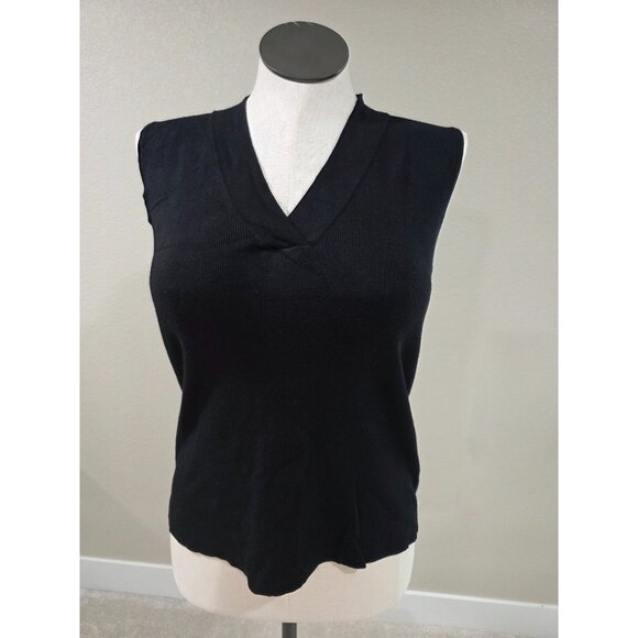 Black Sleeveless V-Neck Ribbed Knit Top XL By Dressbarn Womens - Picture 1 of 6
